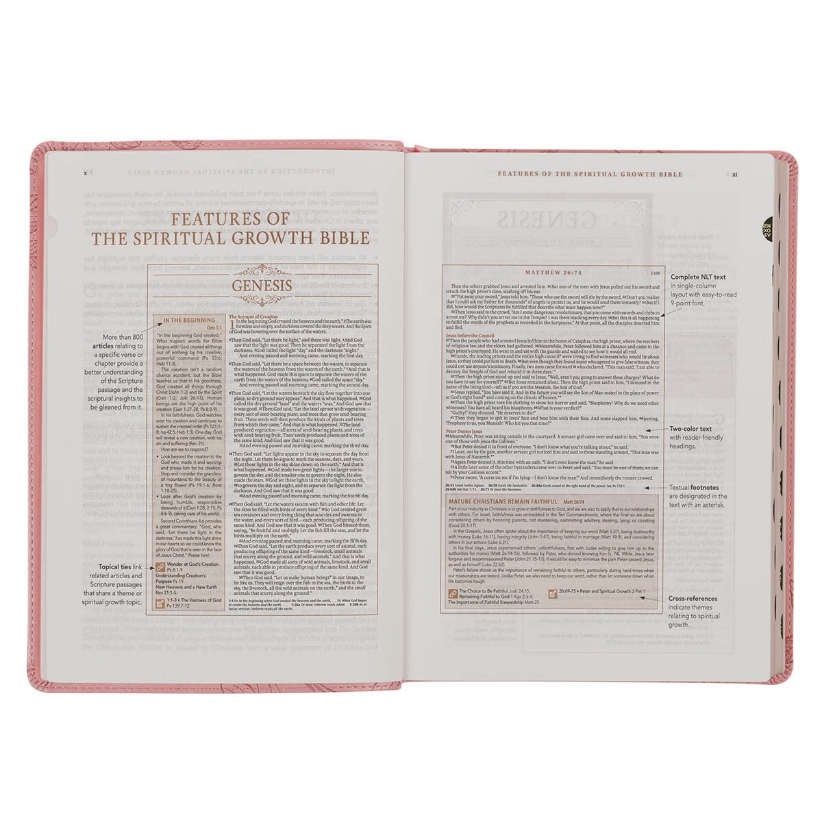 Pink Magnolia Faux Leather Spiritual Growth Bible