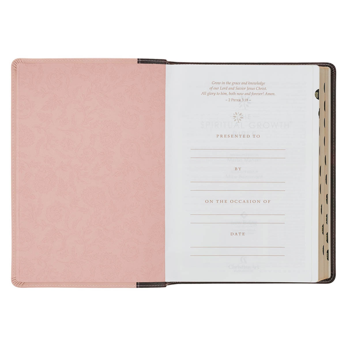 Brown and Blush Pink Faux Leather Spiritual Growth Bible