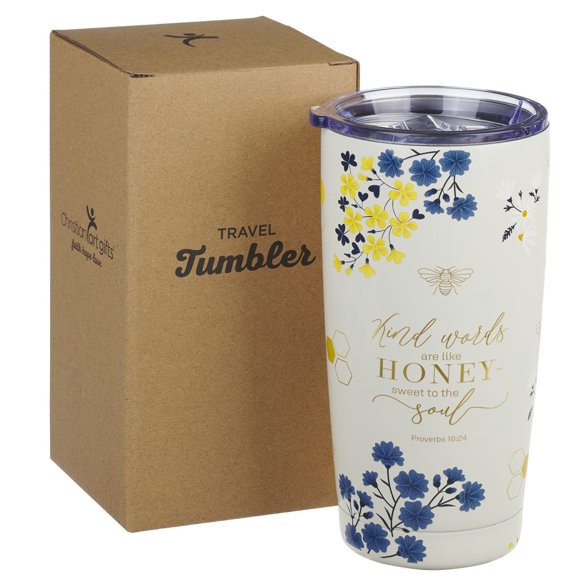 Kind Words are Like Honey Stainless Steel Travel Tumbler - Proverbs 16:24