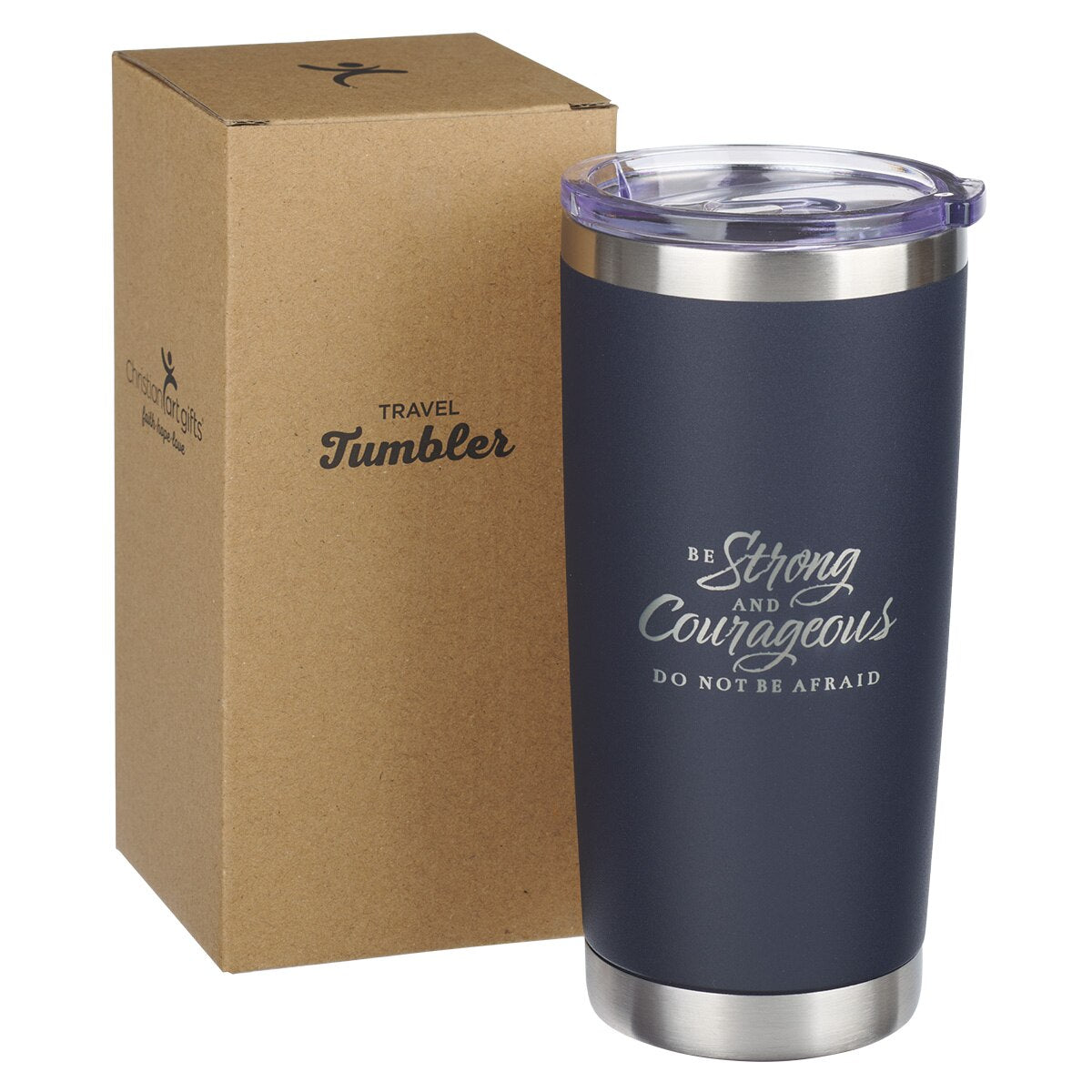 Be Strong and Courageous Navy Stainless Steel Travel Tumbler - Joshua 1:9