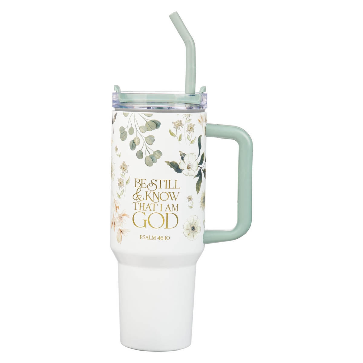Be Still Teal Meadow 40 Oz Tumbler with Reusable Straw - Psalm 46:10