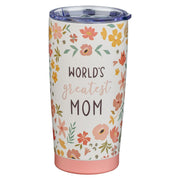 World's Greatest Mom Peach Floral Stainless Steel Travel Tumbler