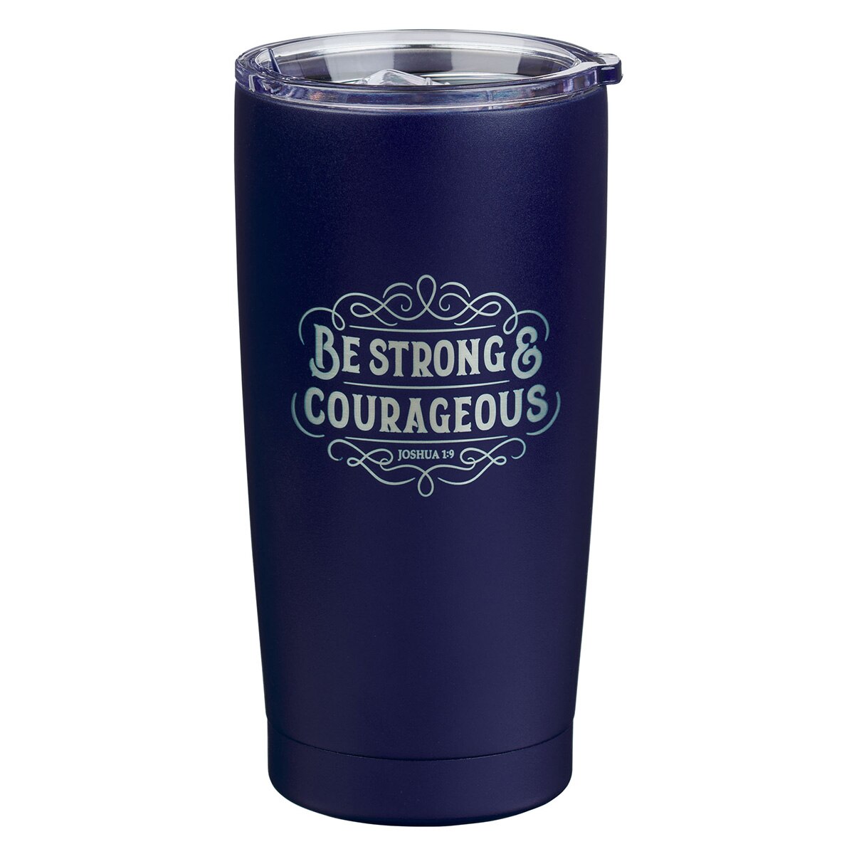 Strong and Courageous Navy Blue Stainless Steel Travel Tumbler - Joshua 1:9