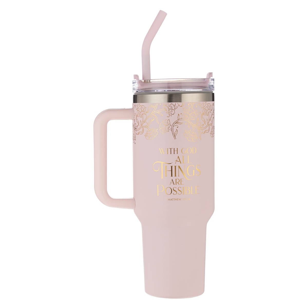 Things Are Possible Blush 40 oz Stainless Steel Travel Tumbler - Matthew 19:26