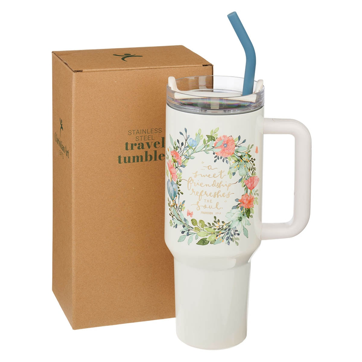 Sweet Friendship Stainless 40 oz Stainless Steel Travel Tumbler with Straw - 27:9