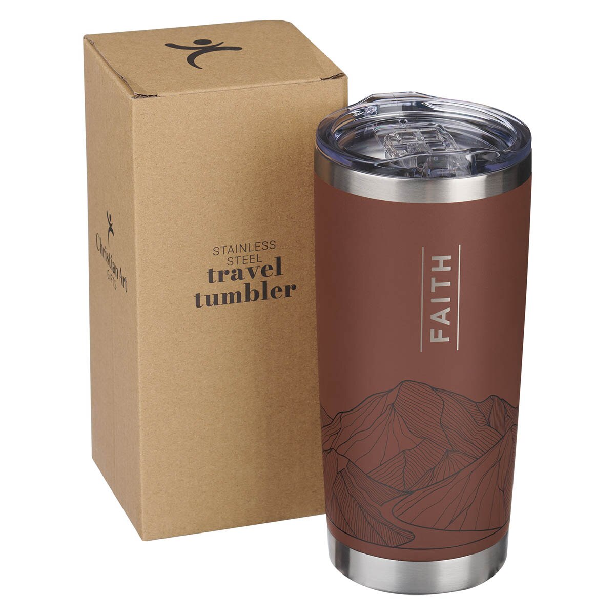 Faith Brown Stainless Steel Travel Tumbler - Matthew 17:20