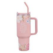 God is With Her Pink Floral 40 oz Stainless Steel Tumbler with Straw