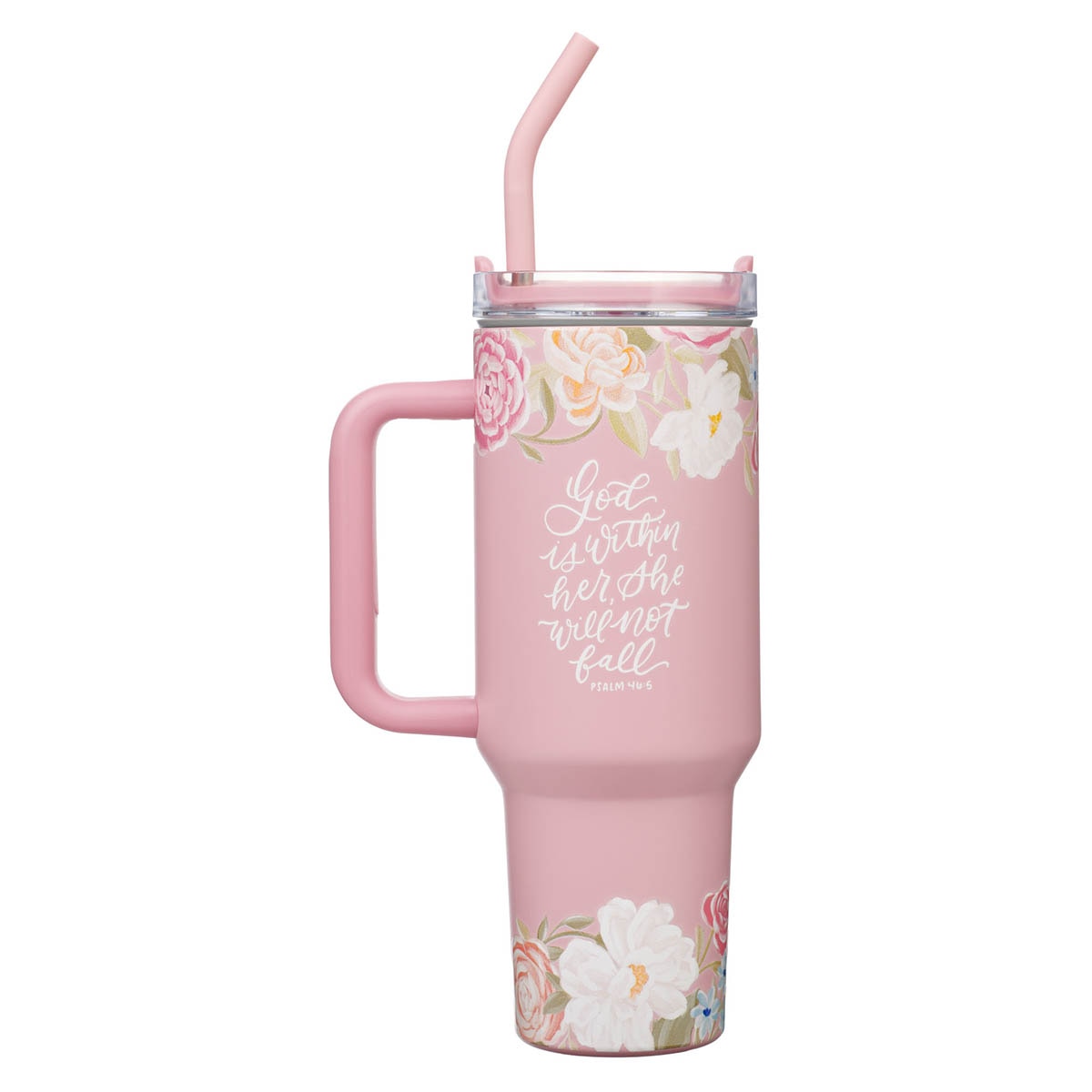 God is With Her Pink Floral 40 oz Stainless Steel Tumbler with Straw