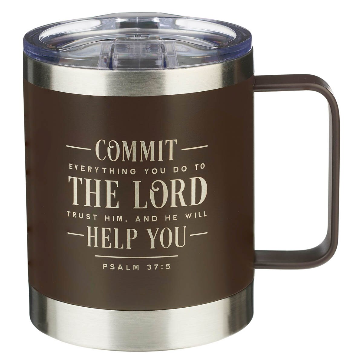 Commit Everything Brown Camp-style Stainless Steel Mug - Psalm 37:5