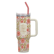 Trust In The Lord Coral Cascade 40 oz Stainless Steel Tumbler with Straw - Isaiah 40:31
