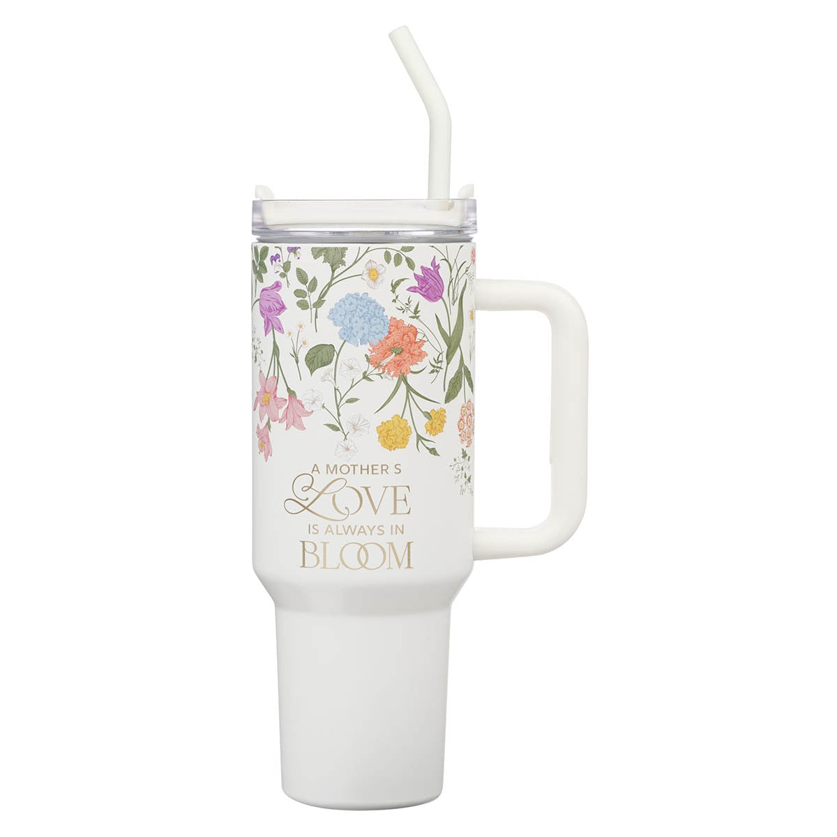 Grace White Wildflower 40 oz Stainless Steel Tumbler with Straw - 2 Corinthians 12:9