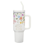Grace White Wildflower 40 oz Stainless Steel Tumbler with Straw - 2 Corinthians 12:9