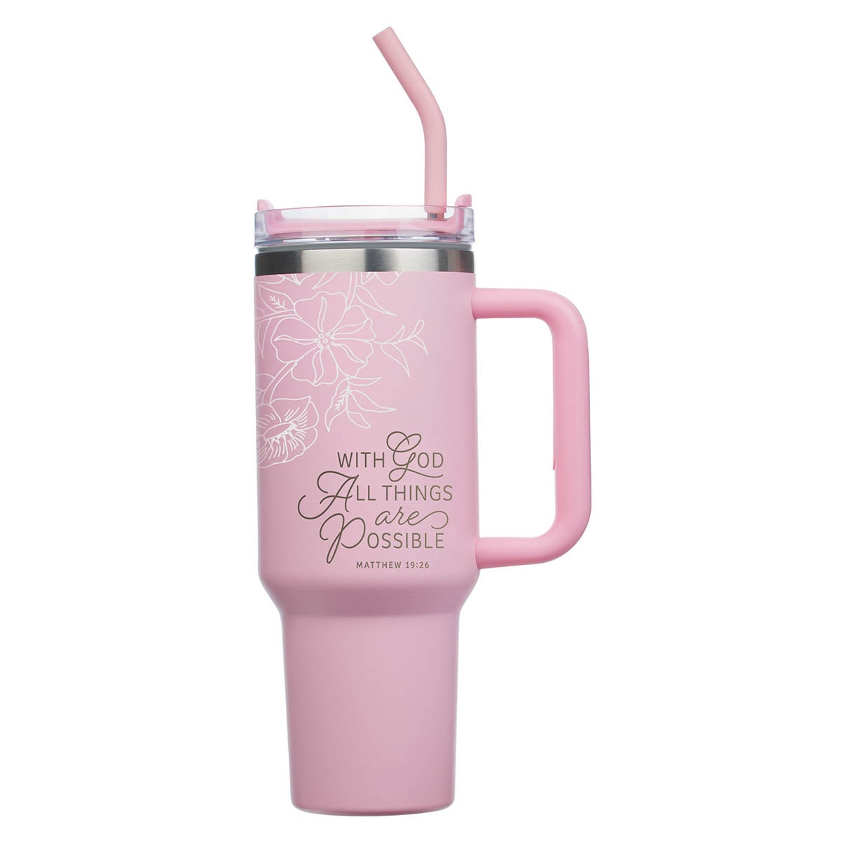 Things Are Possible Pink Poppy Stainless Steel Tumbler with Straw - Matthew 19:26