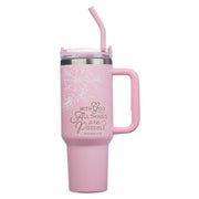 Things Are Possible Pink Poppy Stainless Steel Tumbler with Straw - Matthew 19:26