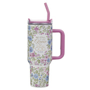Be Still and Know Purple Floral 40 oz Stainless Steel Tumbler with Straw - Psalm 46:10