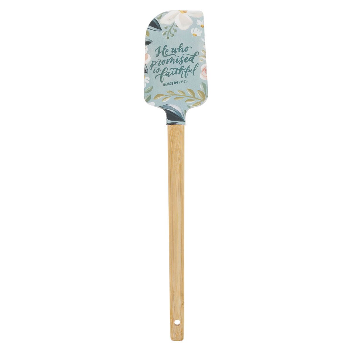 He Who Promised is Faithful Light Blue Floral Silicone Spatula – Hebrews 10:23