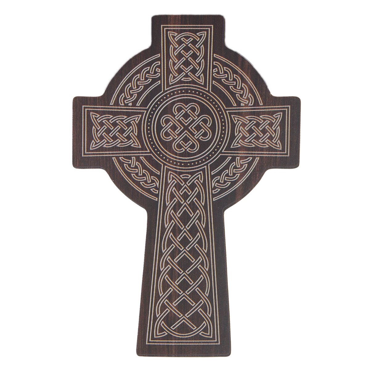 Celtic Cross Burgundy Wood-Grain Vinyl Sticker
