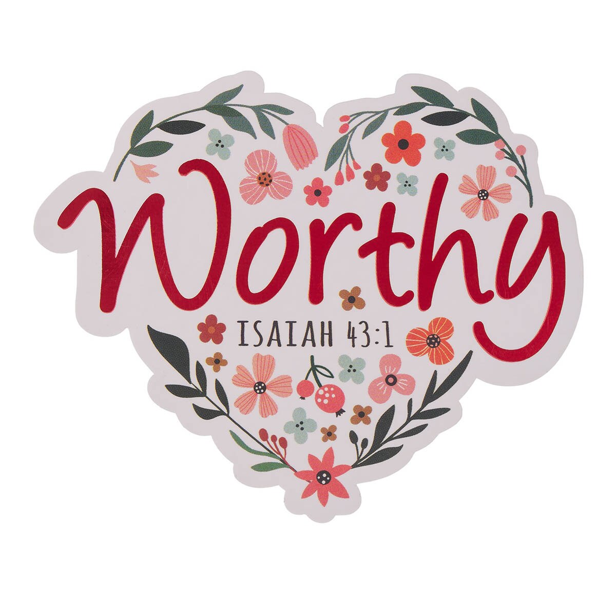 Worthy Clear Floral Heart Vinyl Sticker - Isaiah 43:1
