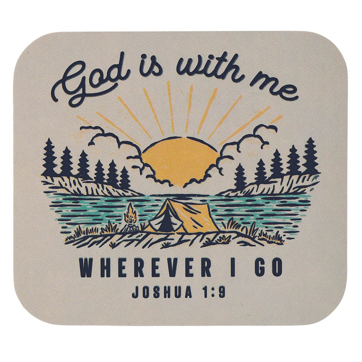 God is With Me Yellow Camping Vinyl Sticker - Joshua 1:9