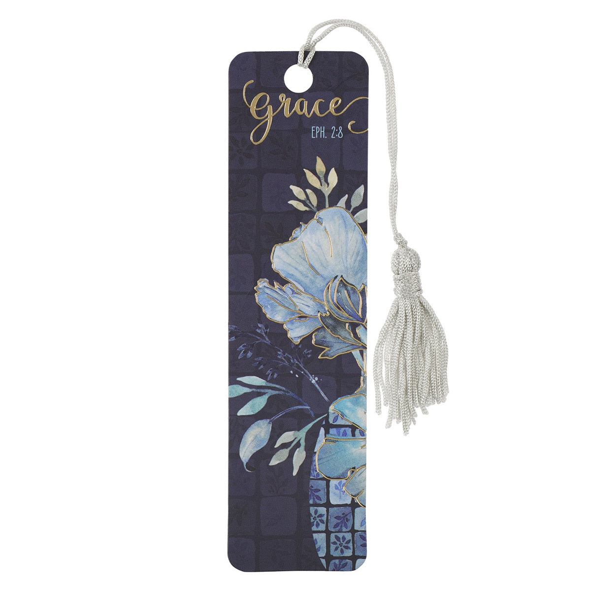 Grace Blue Floral Bookmark with Tassel - Ephesians 2:8