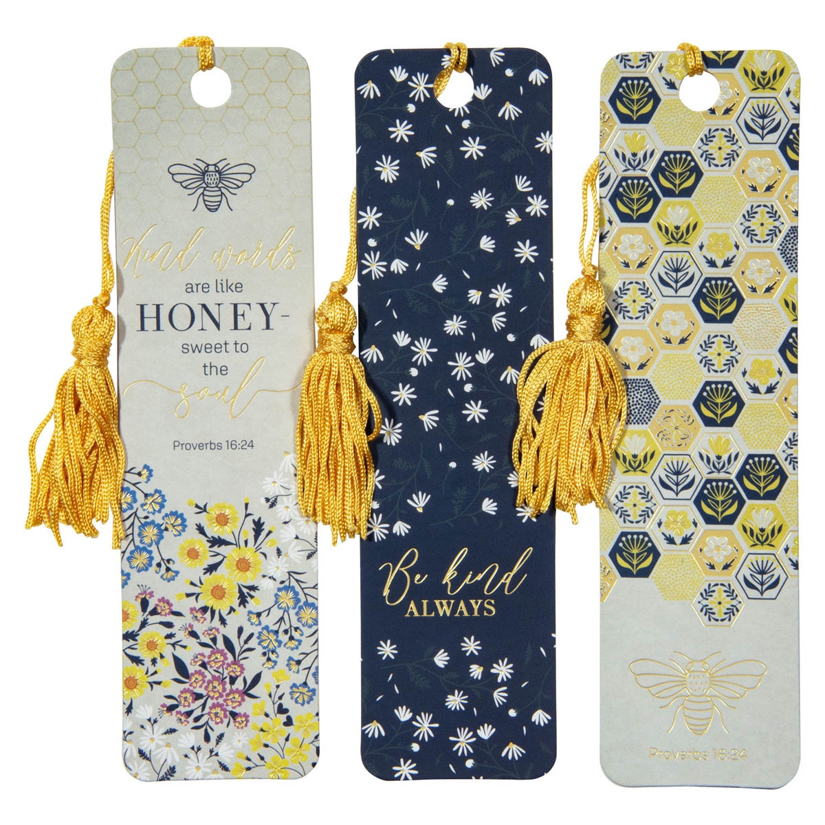 Kind Words are Like Honey Navy and Yellow Bookmark Set - Proverbs 16: