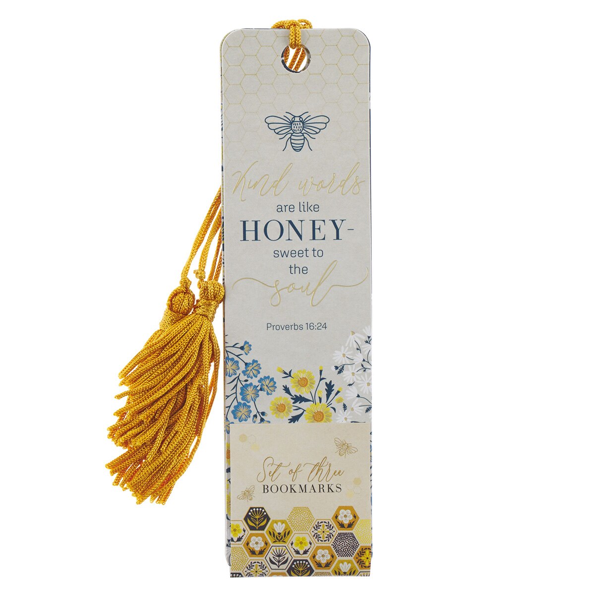 Kind Words are Like Honey Navy and Yellow Bookmark Set - Proverbs 16: