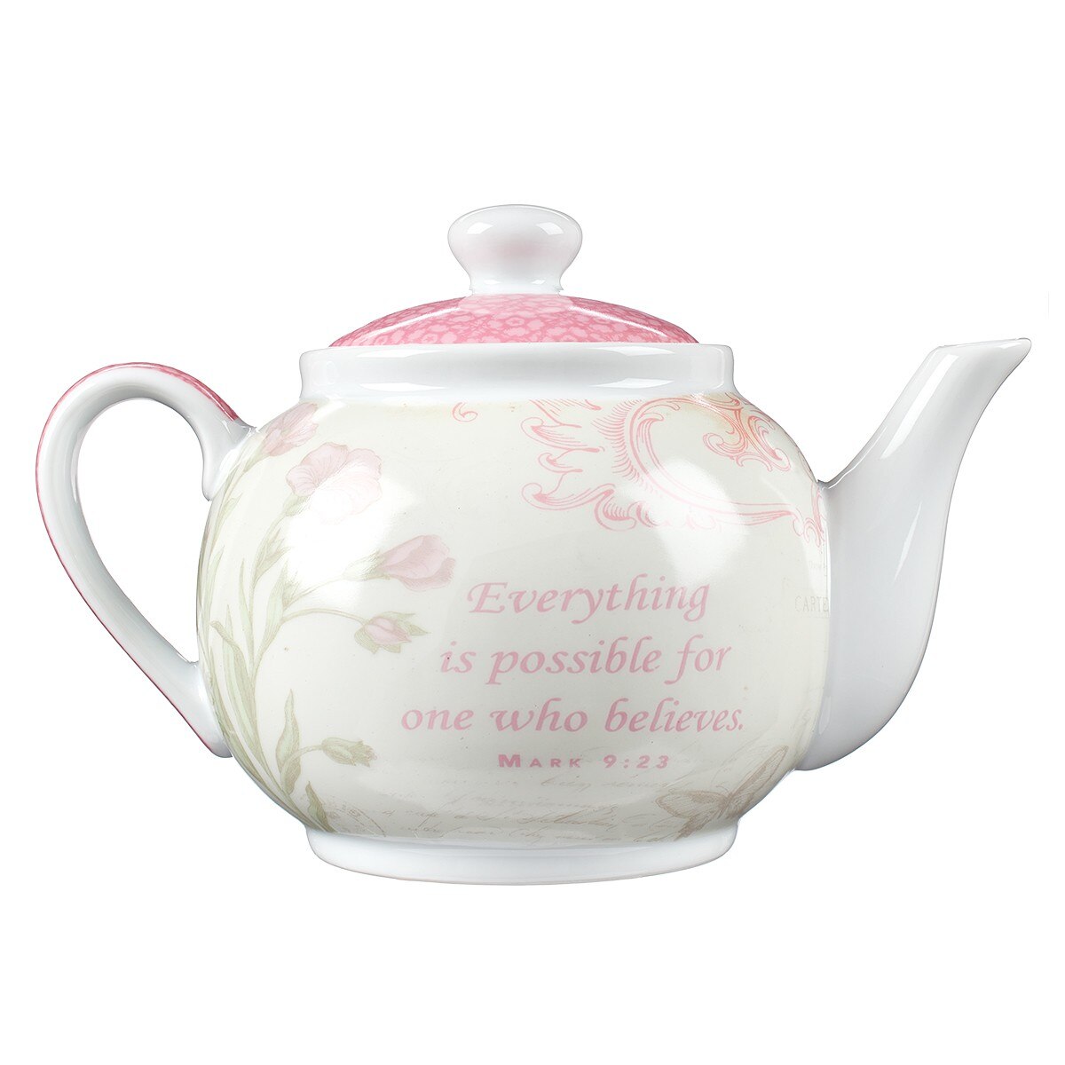 Believe Pink Butterfly Blessings Tea Pot - Mark 9:23