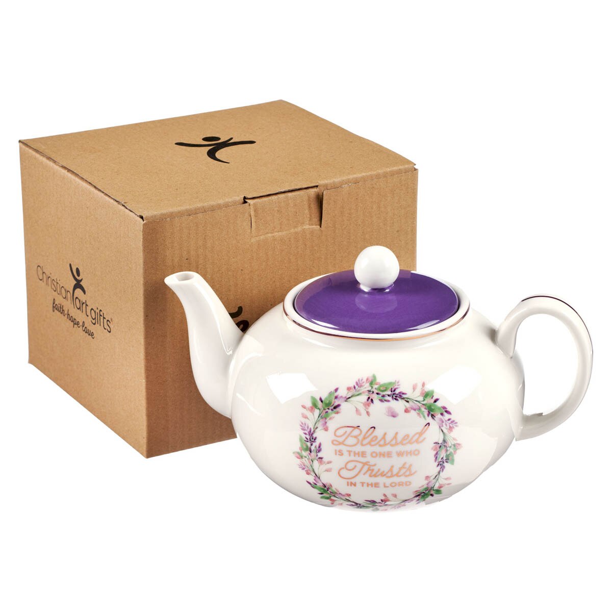 Blessed Purple Floral Ceramic Teapot - Jeremiah 17:7