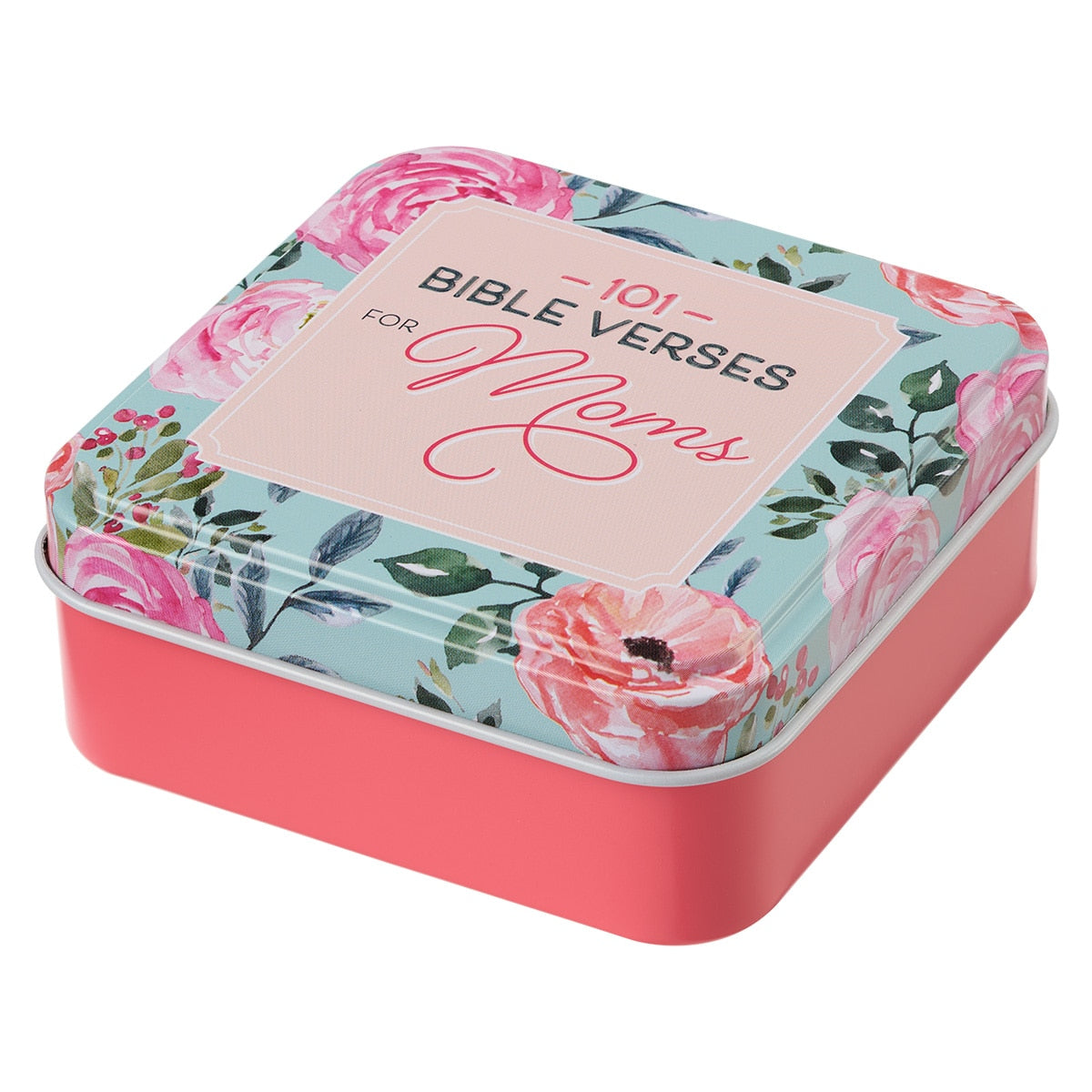 101 Bible Verses For Moms Coral Pink Scripture Cards in a Tin