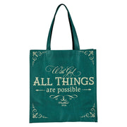 All Things are Possible Green Shopping Tote Bag - Matthew 19:26