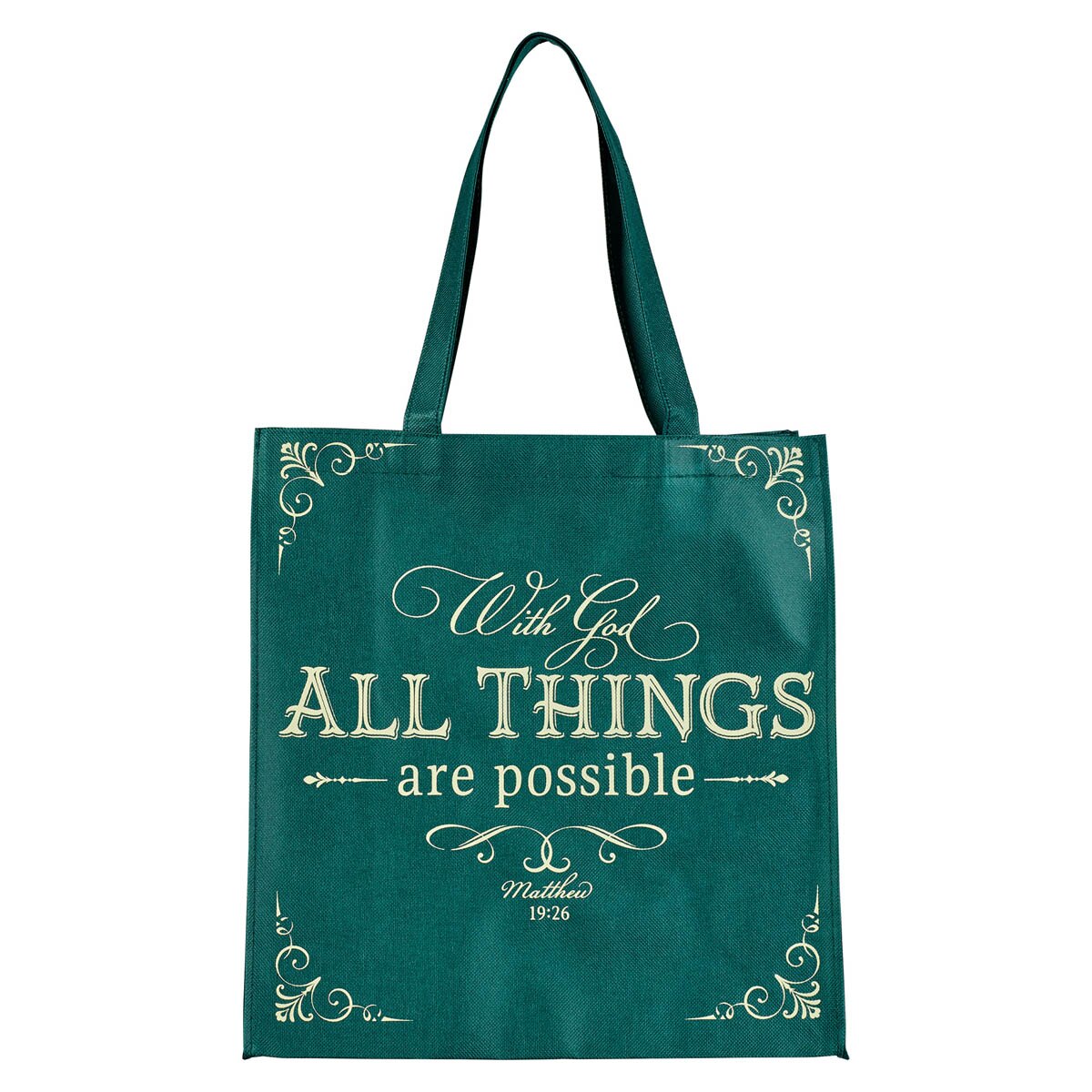 All Things are Possible Green Shopping Tote Bag - Matthew 19:26