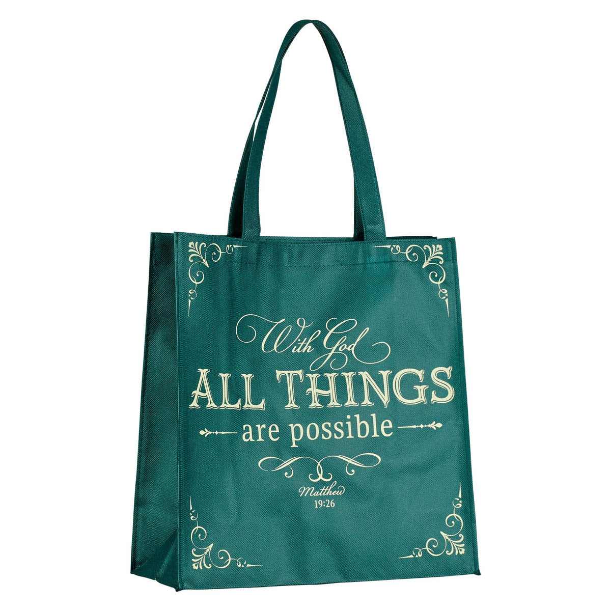 All Things are Possible Green Shopping Tote Bag - Matthew 19:26
