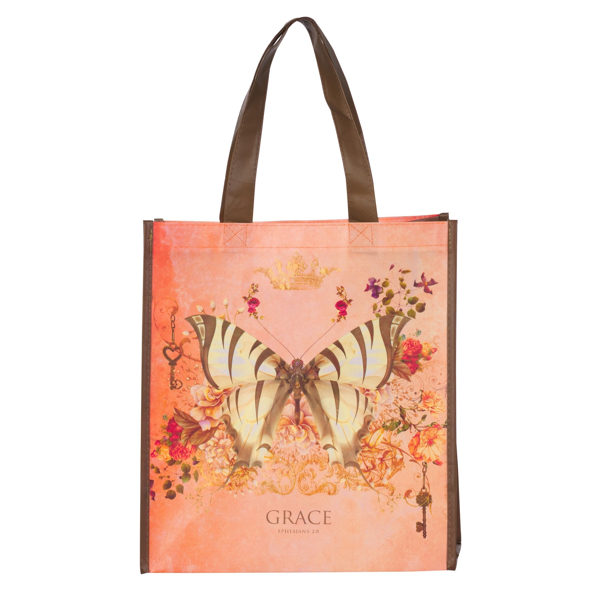 Grace Butterfly Orange Non-Woven Coated Tote Bag - Ephesians 2:8