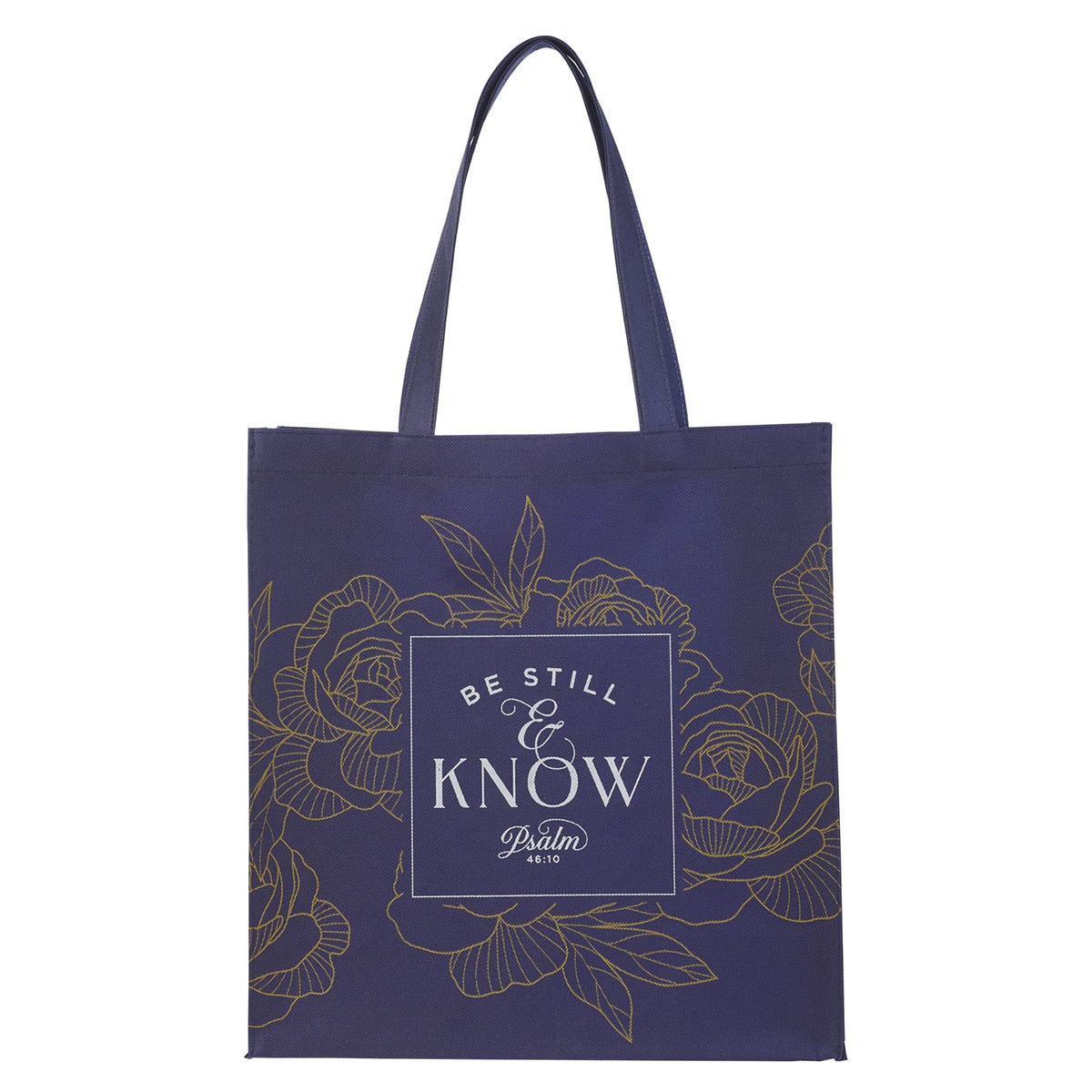 Be Still Navy Reusable Non-woven Shopping Tote Bag - Psalm 46:10