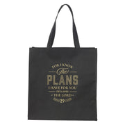 The Plans Black Reusable Non-woven Shopping Tote Bag - Jeremiah 29:11