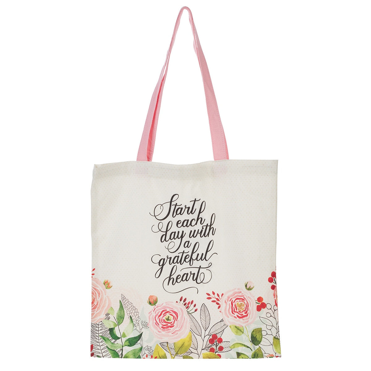 A Grateful Heart Pink Floral Tote Bag