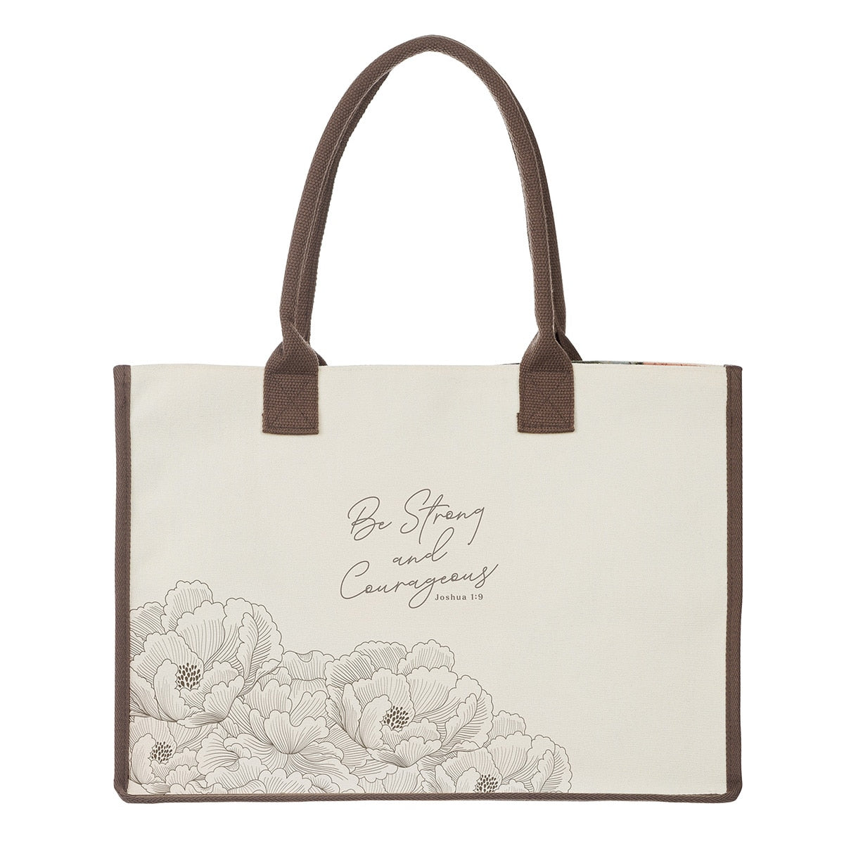 Be Strong and Courageous Floral Canvas Tote Bag - Joshua 1:9