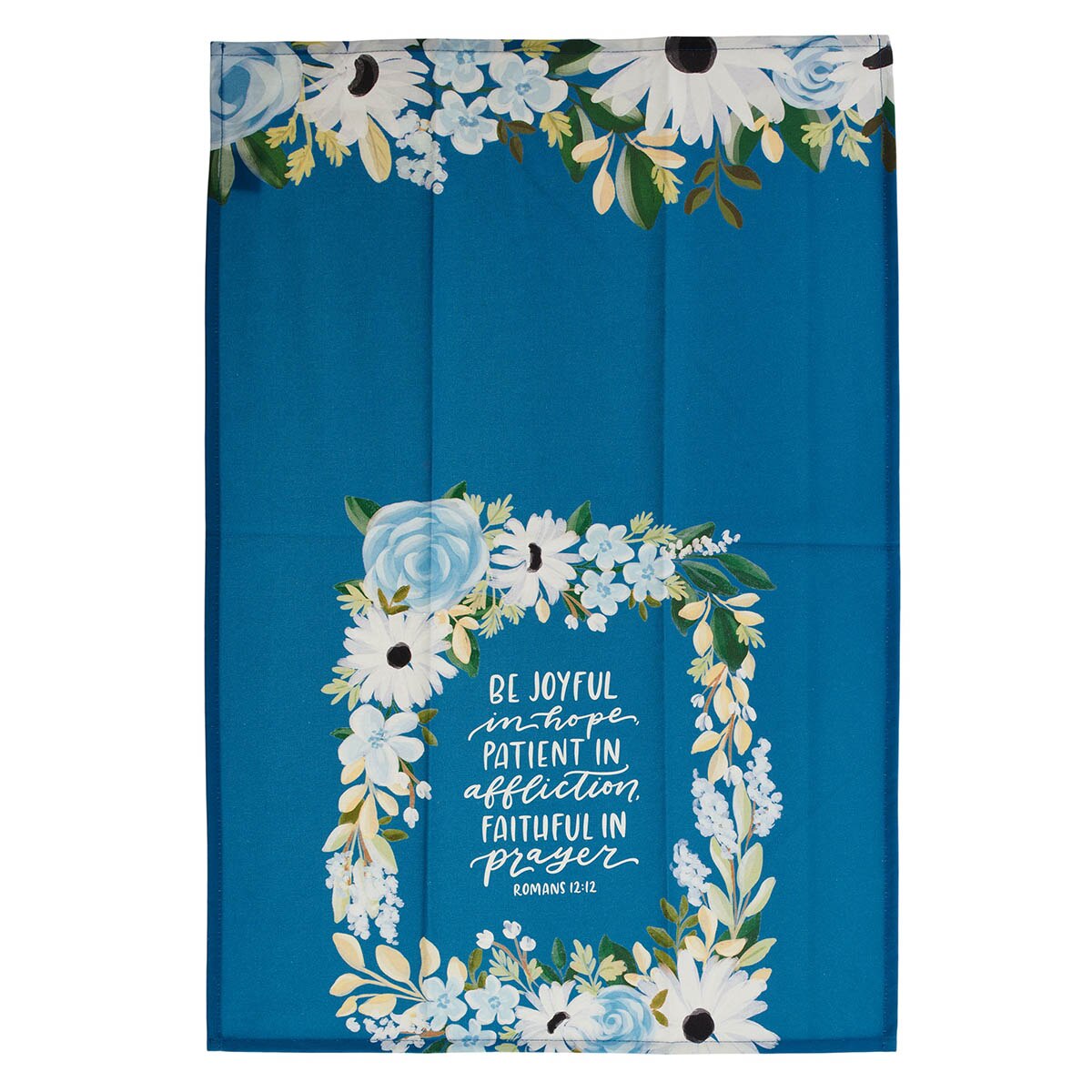 Be Joyful Blue Floral Cotton Tea Towel - Romans 12:12