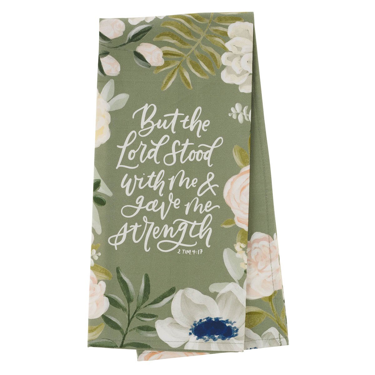 The Lord Stood With Me Sage Green Cotton Tea Towel - 2 Timothy 4:17