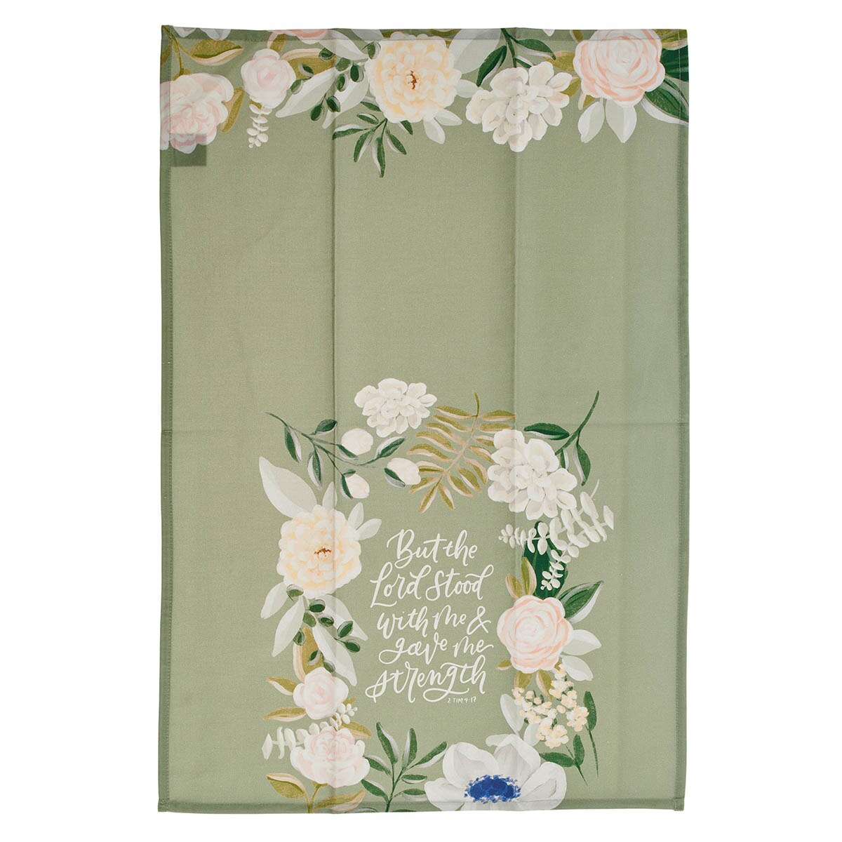 The Lord Stood With Me Sage Green Cotton Tea Towel - 2 Timothy 4:17