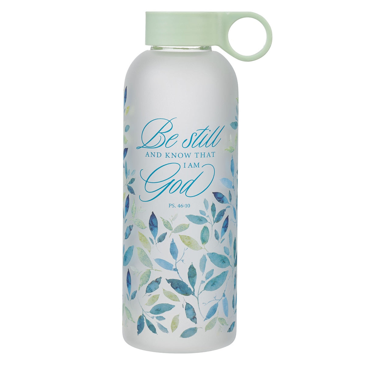 Be Still Minty Leaf Glass Water Bottle - Psalm 46:10