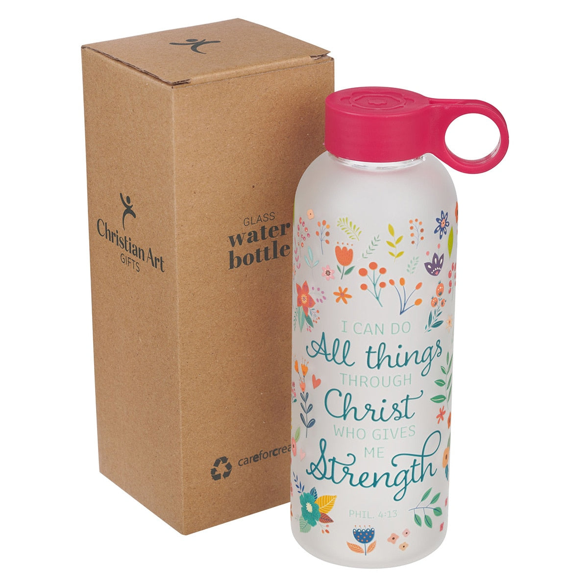 I Can Do All Things Pink Floral Water Bottle - Philippians 4:13 EGC002
