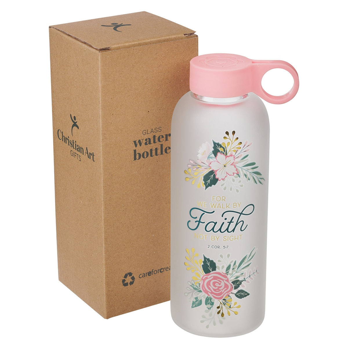 Walk by Faith Peach Floral Water Bottle - 2 Corinthians 5:7