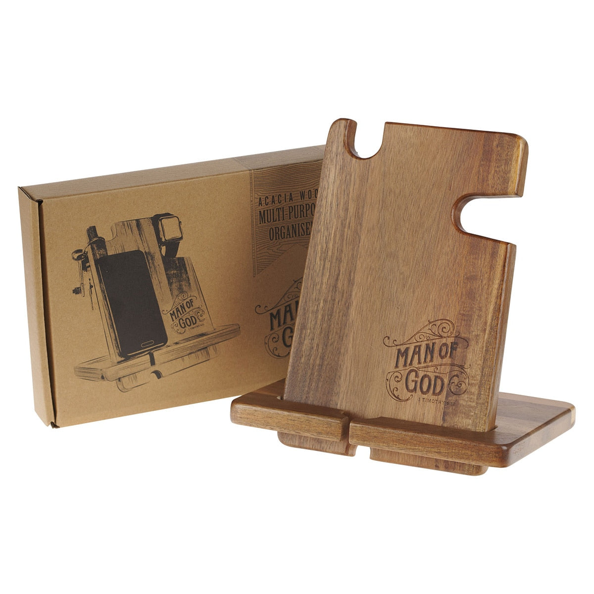 Man of God Acacia Wood Personal Accessory Organizer - 1 Timothy 6:11