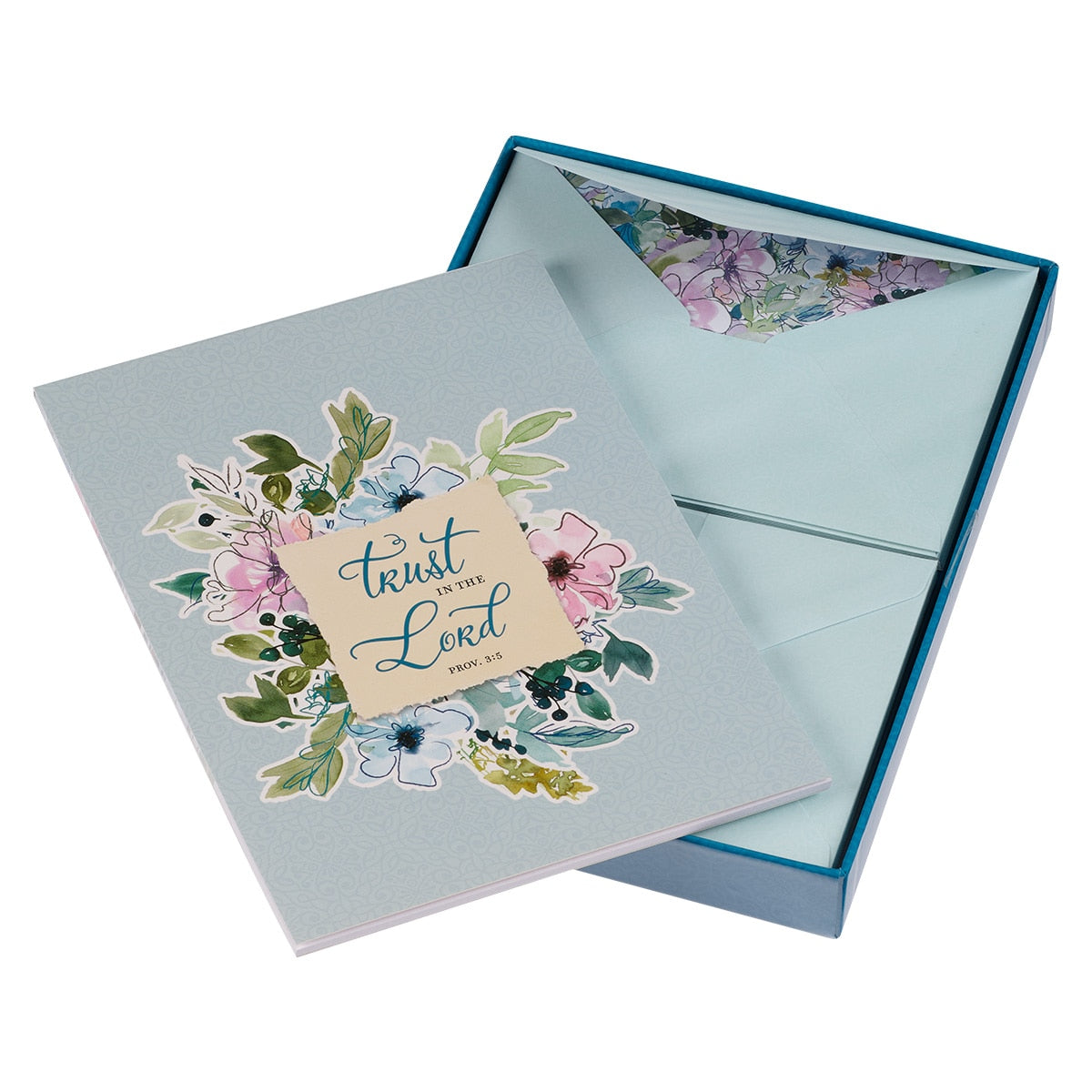 Trust in the Lord Blue Floral Writing Paper and Envelope Set - Proverbs 3:5