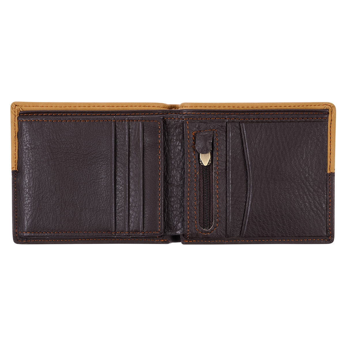 Two-tone Dark Brown and Camel Tan Leather Wallet with Cross Badge