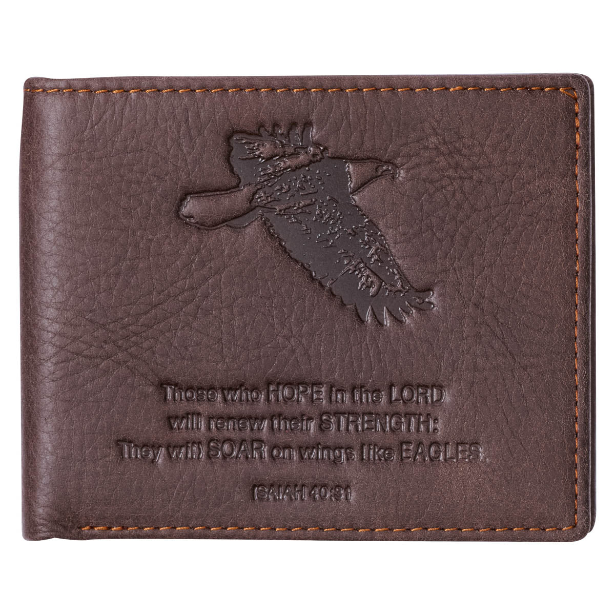 Wings Like Eagles Dark Brown Genuine Leather Wallet - Isaiah 40:31