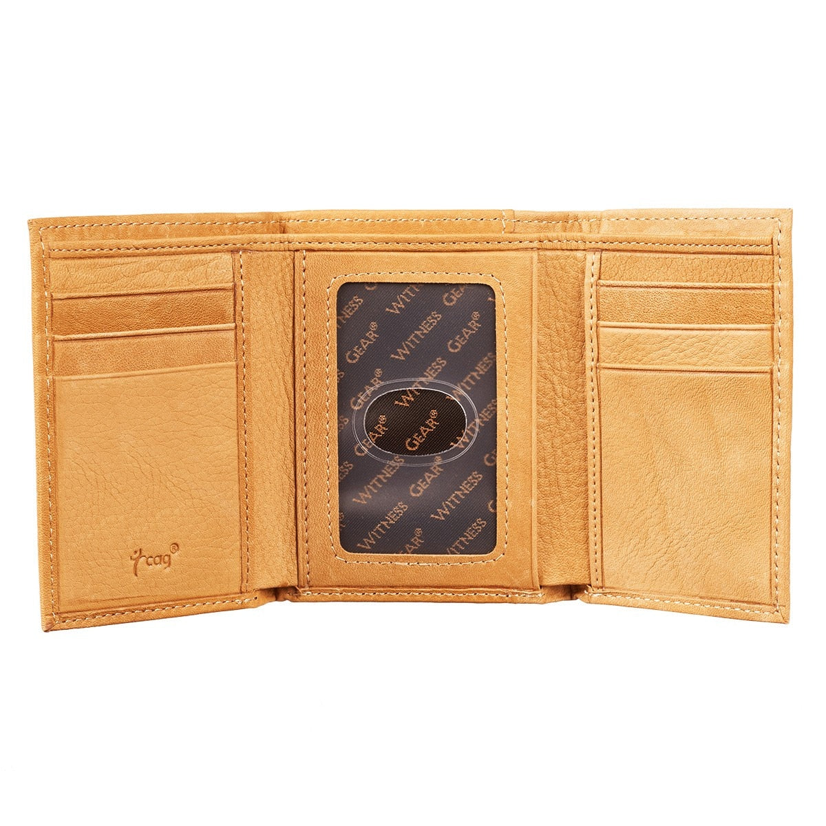 Wings Like Eagles Camel Tan Full Grain Leather Trifold Wallet