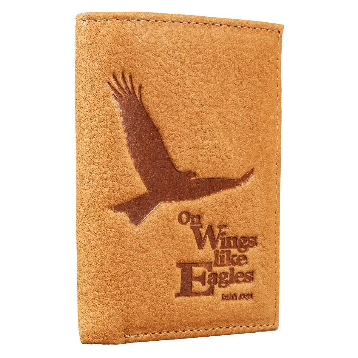 Wings Like Eagles Camel Tan Full Grain Leather Trifold Wallet