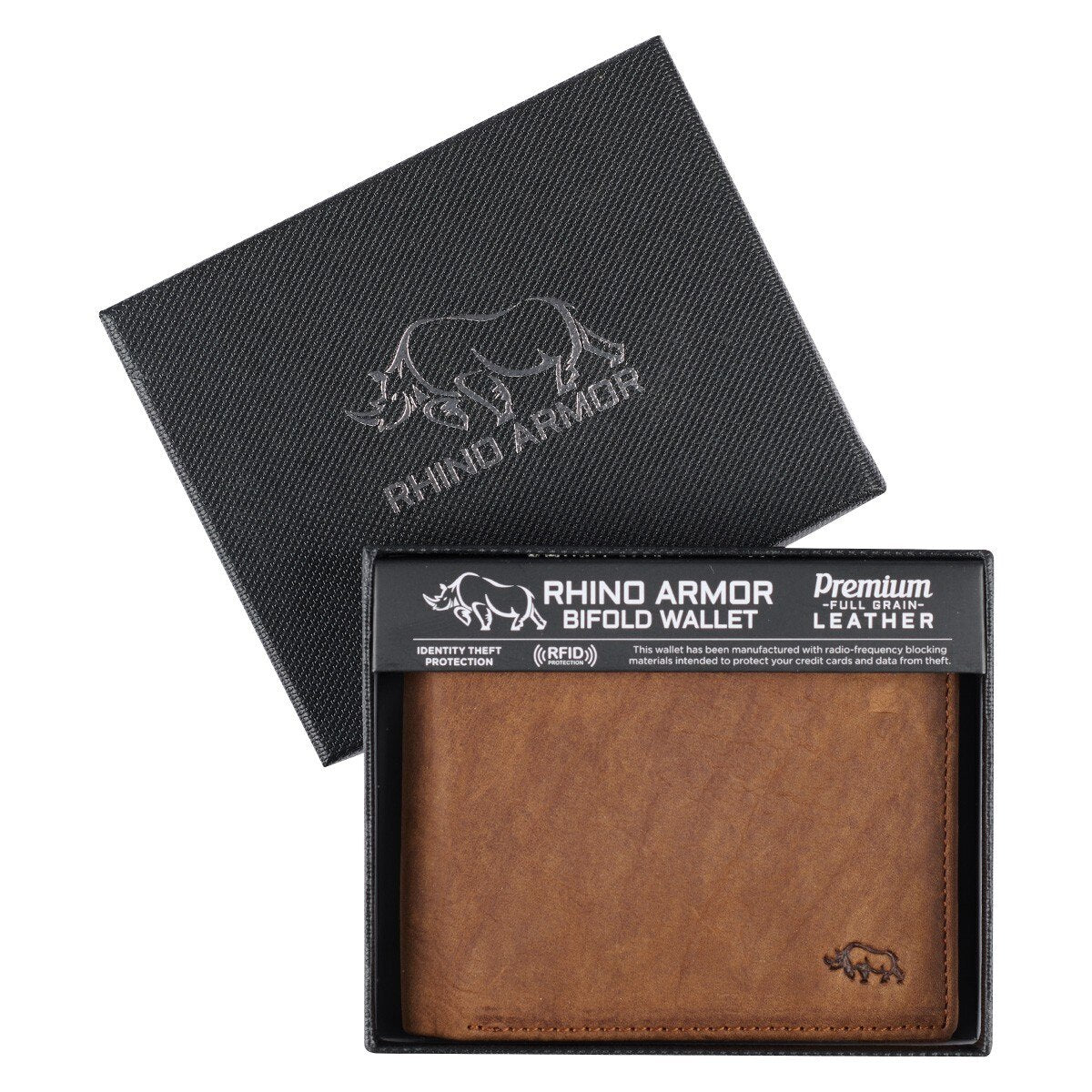 Men's Timber Spice Brown Full Grain Cowhide Leather Bifold Rhino Armor™ Wallet